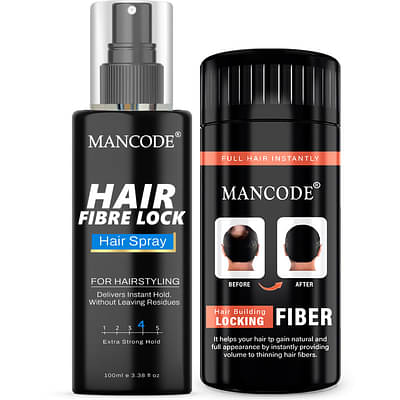 Mancode Hair Building Fiber Combo |Hair Fiber 20 Gm & Hair Fibre Lock Spray 100 Ml image