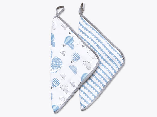 Masilo Organic Muslin Washcloths (Set of 2) – Up, Up & Away (Blue) image