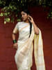 Maya - Handwoven silk cotton saree - Ivory + Gold