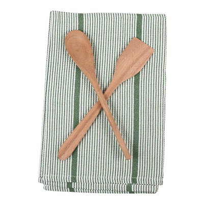 Meeran Art & Crafts Handmade Wooden Cooking Spoons Food Safe With Kitchen Cloth - Set Of 3 Pcs image