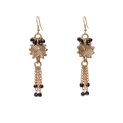 Miharu Brass Tribal Black Bead Earrings image