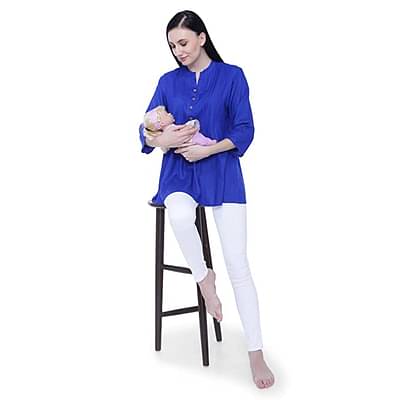 Mothersyard™ Women's Round Neck 3/4 Sleeve Maternity Top - Royal Blue image