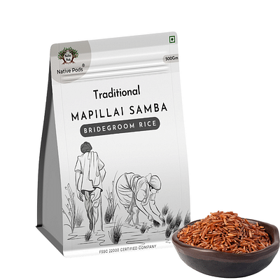 Native Pods Mapillai Samba Rice 500g |Hand Pounded Traditional Arisi | Organic Red Chawal, மாப்பிள்ளைச் சம்பா| Diabetic Friendly-Low Glycemic Index | Gluten Free | Pack of 1 image