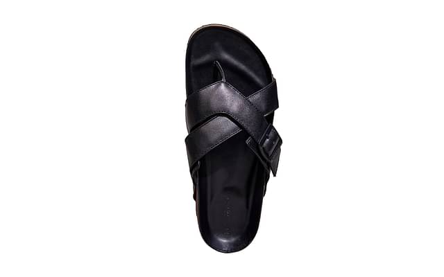 Neeman's Cross Strap Sandals For Men | Comfortable & Durable| Black image