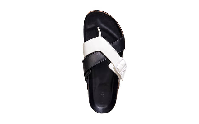 Neeman's Cross Strap Sandals For Men | Comfortable & Durable| Black+White image