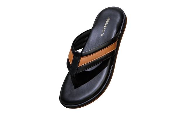 Neemna's Indo Western Flips For Men | Flip Flops For Men | Comfortable And Durable | Black / Tan image