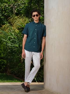 Nitya - Natural Dyed Organic Green Shirt | Bamboo Linen Cotton Blend image