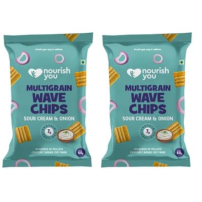 Nourish You Organic Millet Snack - Multigrain Wave Chips - Sour Cream & Onion Flavour - Healthy Snacks 60Gm Each - Pack Of 2 image