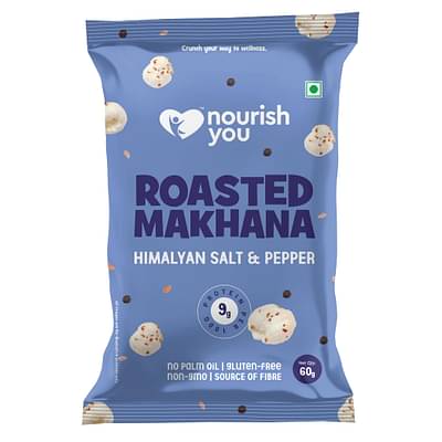 Nourish You'S Organic Makhana - Roasted, Himalayan Salt & Pepper Flavoured, Healthy Snacks, Gluten Free 60Gm image