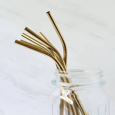 On Earth Copper Straws With Cleaner - Pack Of 2 |Copper| Straight image