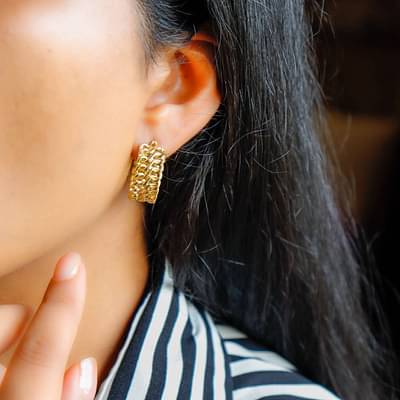 On Earth Hoops - Gold Plated Brass Metal Earrings image