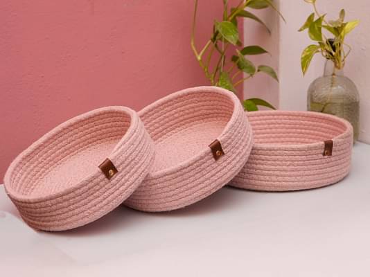 On Earth Nesting Basket |Set Of 3| Pink image