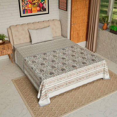 Orange Grey Floral - Hand Block Printed Single Bed Cotton Dohar image