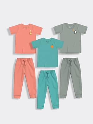 Orange Sugar 6 Pcs Half Sleeves T-Shirt & Pant | Giraffe, Aqua Orange & Penguin Float image