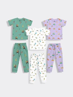 Orange Sugar 6 Pcs Half Sleeves T-Shirt & Pant | Jungle, Bird & Cars image