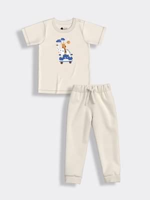 Orange Sugar Half Sleeves T-Shirt & Pant | Giraffe Beep image