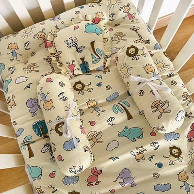 Oranges and Lemons | Baby Bedding Mattress - Gadda Set With Bolsters And Neck Pillow | Set Of 4 image