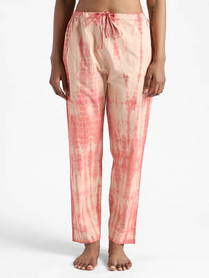 Organic Cotton & Natural Tie & Dye Womens Sun Orange Color Slim Fit Pants image