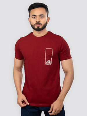 Organic Cotton Round Neck White Logo Maroon  T-Shirt In Half Sleeve image