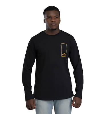 Organic Cotton Round Neck Yellow Logo Black Full Length  T-Shirt In Full Sleeve image