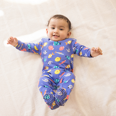 Organic Cotton Sleepsuit with Footsie- Fuzzy Fishes image