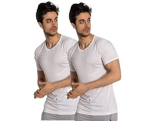 Otoman Half Sleeve Vest For Men | Bamboo Cotton Fabric Baniyan With Round Neck | Made In Turkey | Natural Sweat Absorbing And Odor Free | White | Pack Of 2 image