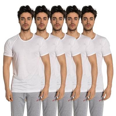 Otoman Half Sleeve Vest For Men | Bamboo Cotton Fabric Baniyan With Round Neck | Made In Turkey | Natural Sweat Absorbing And Odor Free | White | Pack Of 5 image