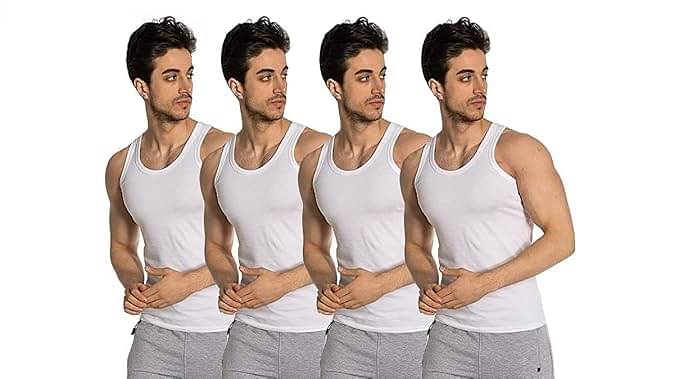 Otoman Men'S Bamboo Cotton Sleeveless Vest | Made In Turkey By 100% Pure Bamboo Fabric | Natural Sweat Absorbing | White | Pack Of 4 image