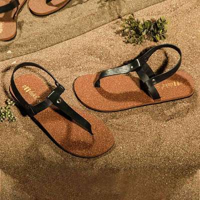Paaduks  Ara T-Strap Waterproof Cork Brown Sandals Brown | Flats for Women | Vegan image
