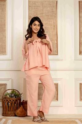 Paizlie 100% Organic Gauze Cotton Fuzzy Peach Loungewear for Women - Pink image