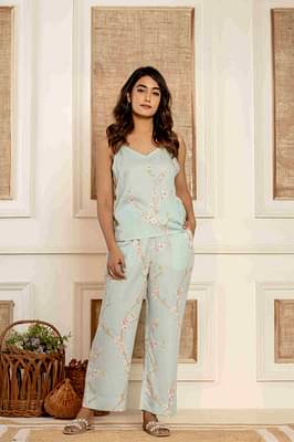 Paizlie 100% Tencel Fabric Floral Dreams Sleepwear With Spaghetti Straps for Women - Green image