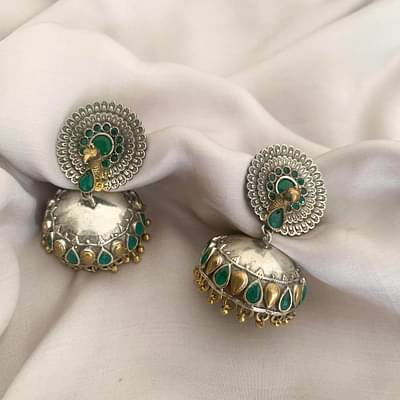 Peacock Earrings In 2 Tone Plating image