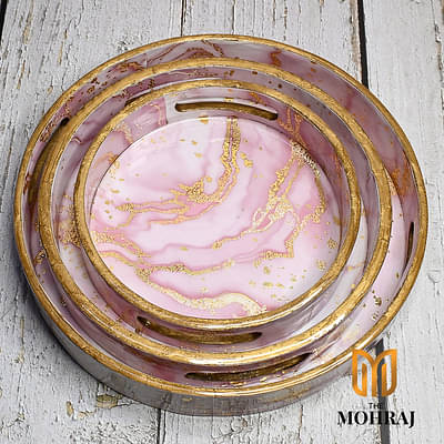 Pink Marble Design Round Trays image