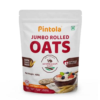 Pintola 100% Jumbo Rolled Oats 400Gm Each - Pack of 2 - Wholegrain, Gluten-Free, High Fiber, Nutritious Breakfast image