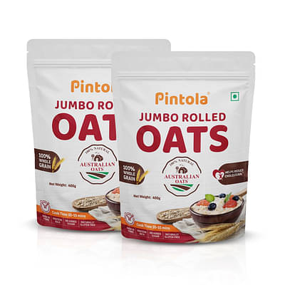 Pintola 100% Natural Wholegrain Jumbo Rolled Oats | Gluten Free 400gm Each - Pack of 2 image