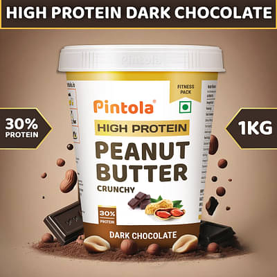 Pintola High Protein Dark Chocolate Peanut Butter - Crunchy With 30G Protein & 6.2G Fiber 1Kg image