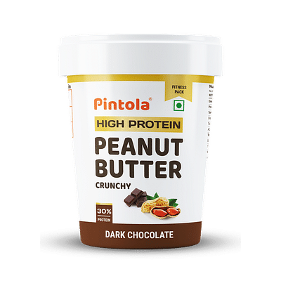 Pintola High Protein Dark Chocolate Peanut Butter 1Kg - Crunchy With 30G Protein & 6.2G Fiber image