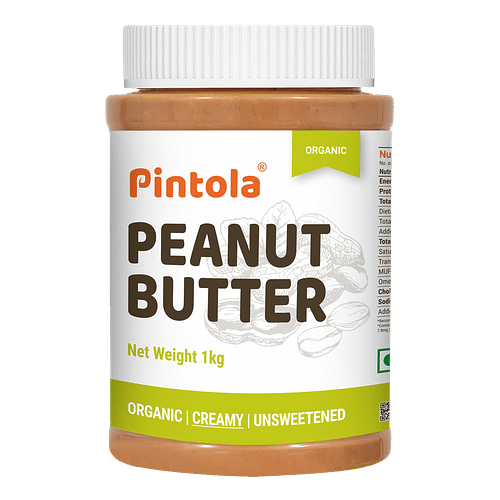 Pintola Organic Unsweetened Peanut Butter Creamy 1Kg - High Protein 30G & 9G Dietary Fiber image