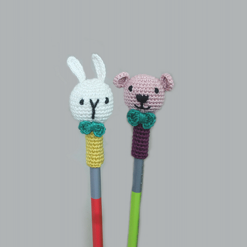 Plumtales Handcrafted Amigurumi Random Color Pencil Topper - 2 Bunny + 2 Bear Combo image