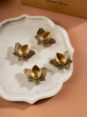 Pushp-Set Of 4 Lotus Shaped Brass Diyas image