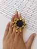 Rainvas Black And Golden Round Adjustable Finger Ring