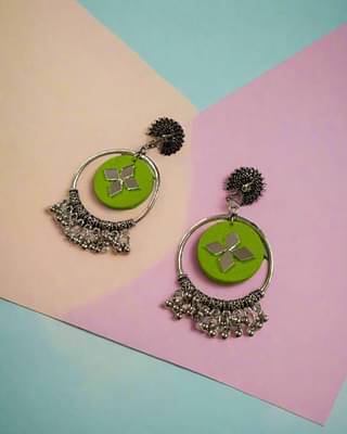 Rainvas Light Green Oxidized Jhumka Bali Earrings image