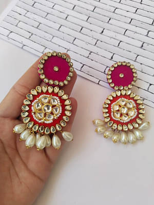 Rainvas Pink kundan pearl earrings image