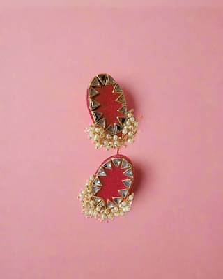 Rainvas Red Beaded Tiny Studs Earrings image