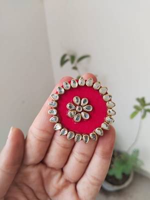 Rainvas Red Kundan Finger Adjustable Ring image