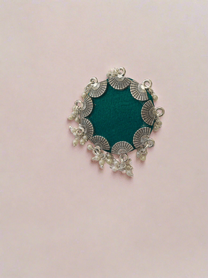 Rainvas Sea Green And Silver Fabric Adjustable Finger Ring image