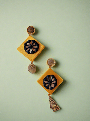 Rainvas Yellow And Black Mirror Jhumka Earrings image