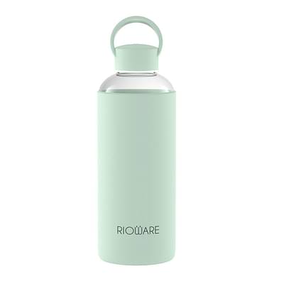 Rioware Aquashot Borosilicate Glass Water Bottle With Silicon Sleeve (750Ml) | Airtight Lid | Leak Proof | Silicon Cap | Fridge Water Bottles For Home, Office & Gym -Pack Of 01(Green) image