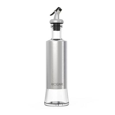 Rioware Glass Oil Dispenser With Stainless Steel Cover Seasoning Glass Oil Bottle Leakproof Oiler Tank Household Condiment Dispenser 300Ml -Pack Of 01 image