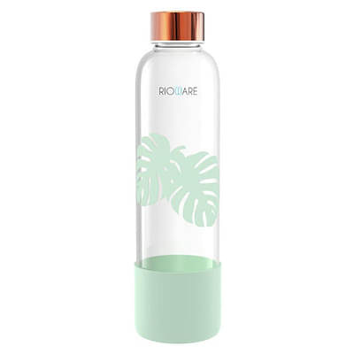 Rioware Purifa Borosilicate Glass Water Bottle With Silicon Sleeve (750Ml) | Airtight Lid | Leak Proof | Silicon Cap | Fridge Water Bottles For Home, Office & Gym -Pack Of 01(Green) image